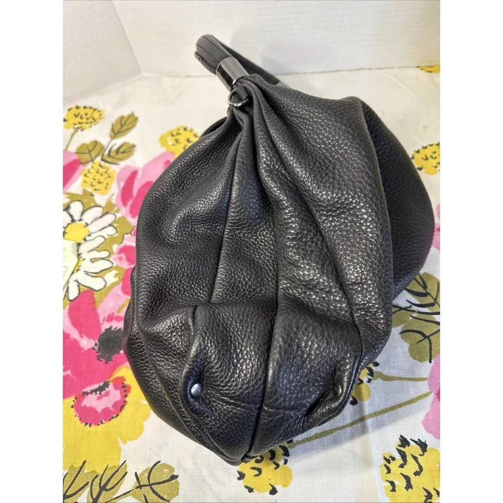 Kenneth Cole NY Black Pebbled Leather Handbag HOBO Silver Tone Hrdwr No CB Strap